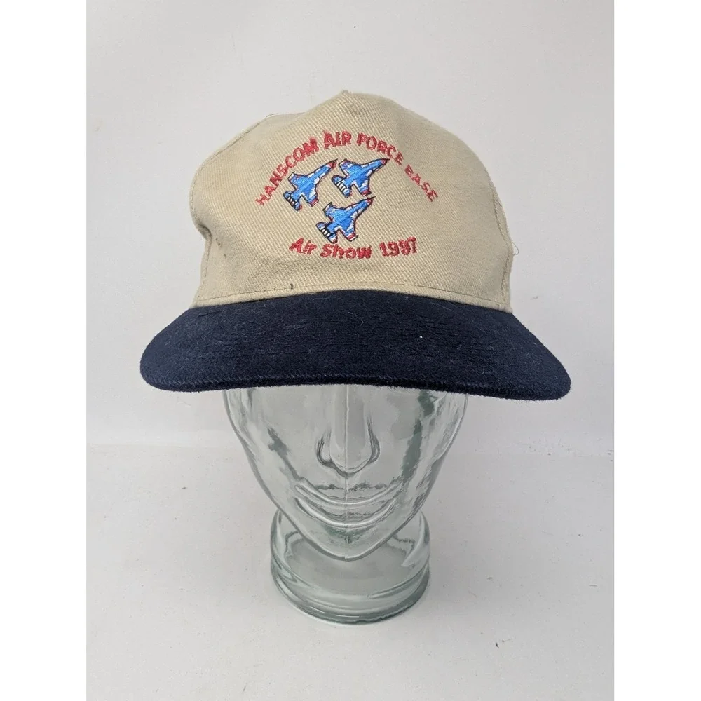 VINTAGE Hanscom Air Force Base Hat Cap Strap Back Air Show Embroidered Mens 90s